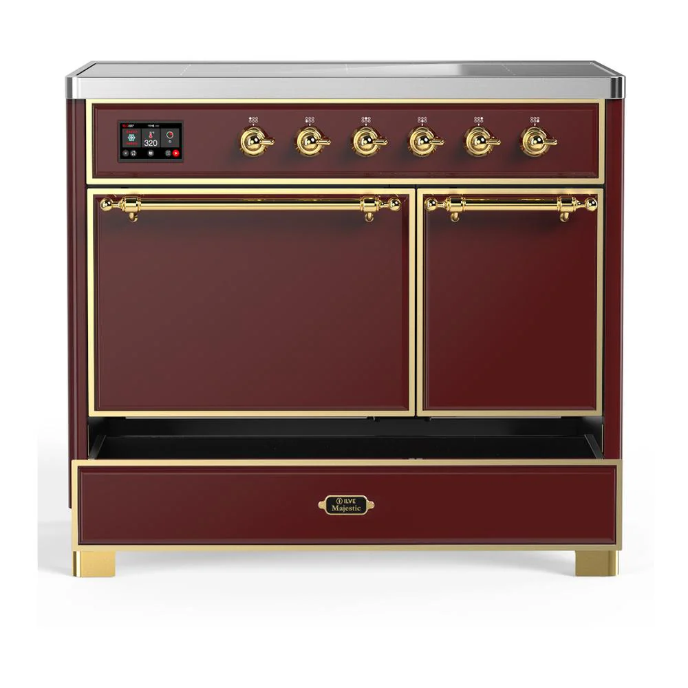 Ilve UMDIB40QNR3BUG Ilve Umdib40Qnr3Bug Majestic Iii 40 Inch Induction Range With 6 Elements, 3.82 Cu. Ft. Total Oven Capacity (Solid Door, Burgundy, Brass) - Image 5