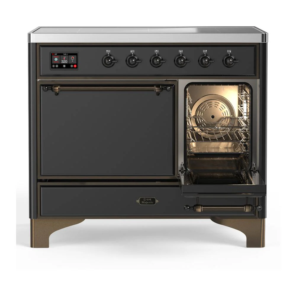 Ilve UMDIB40QNR3MGB Ilve Umdib40Qnr3Mgb Majestic Iii 40 Inch Induction Range With 6 Elements, 3.82 Cu. Ft. Total Oven Capacity (Solid Door, Graphite Matte, Burnished) - Image 4
