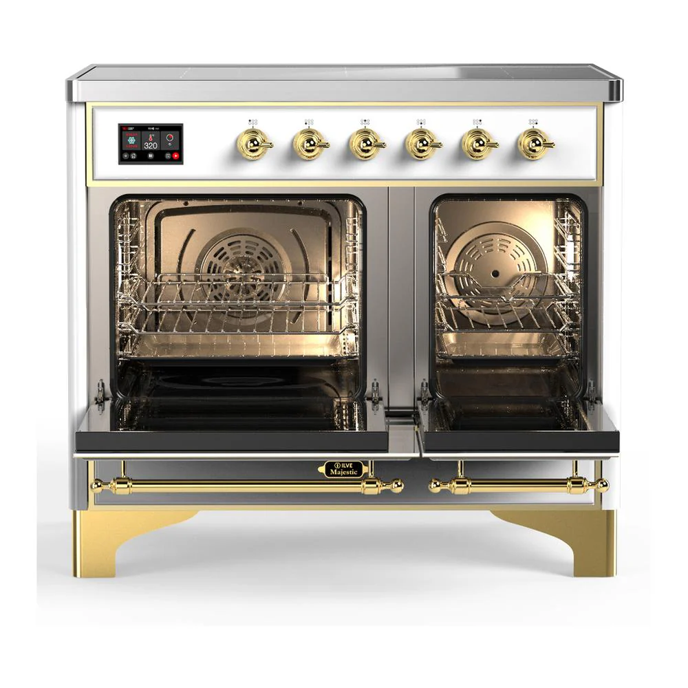 Ilve UMDIB40QNR3WHG Ilve Umdib40Qnr3Whg Majestic Iii 40 Inch Induction Range With 6 Elements, 3.82 Cu. Ft. Total Oven Capacity (Solid Door, White, Brass) - Image 2