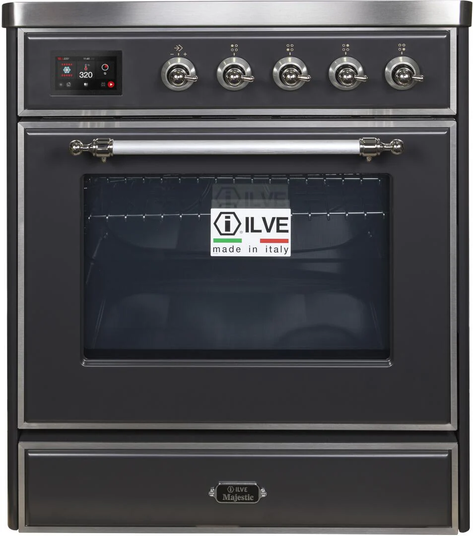 Ilve UMI30NE3MGC Majestic Ii 30 Inch Electric Freestanding Range In Matte Graphite With Chrome Trim - Image 2