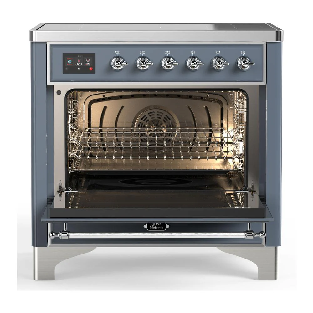 Ilve UMIB36NR3BGC Ilve Umib36Nr3Bgc Majestic Iii 36 Inch Induction Range With 6 Elements, 3.5 Cu. Ft. Total Oven Capacity (Triple Glass Door, Blue Grey, Chrome) - Image 2