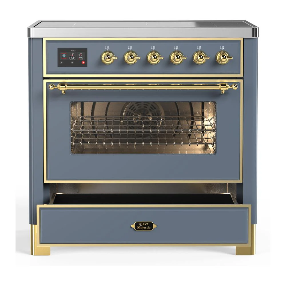 Ilve UMIB36NR3BGG Ilve Umib36Nr3Bgg Majestic Iii 36 Inch Induction Range With 6 Elements, 3.5 Cu. Ft. Total Oven Capacity (Triple Glass Door, Blue Grey, Brass) - Image 3