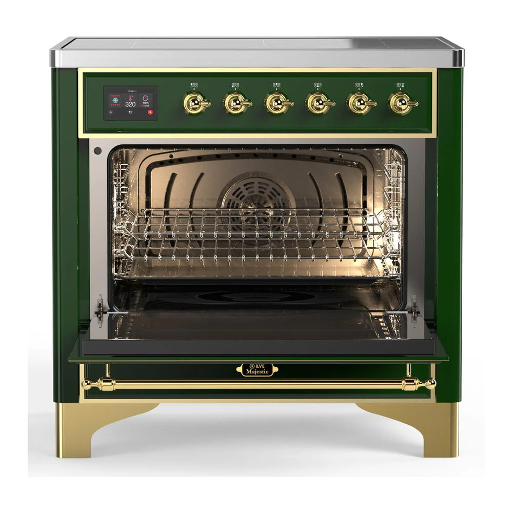 Ilve UMIB36NR3EGG Ilve Umib36Nr3Egg Majestic Iii 36 Inch Induction Range With 6 Elements, 3.5 Cu. Ft. Total Oven Capacity (Triple Glass Door, Emerald Green, Brass) - Image 2