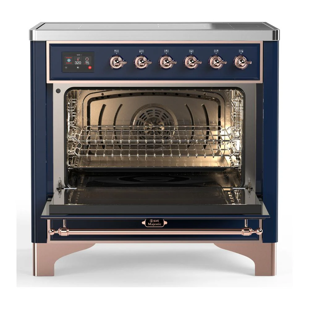 Ilve UMIB36NR3MBP Ilve Umib36Nr3Mbp Majestic Iii 36 Inch Induction Range With 6 Elements, 3.5 Cu. Ft. Total Oven Capacity (Triple Glass Door, Midnight Blue, Copper) - Image 2