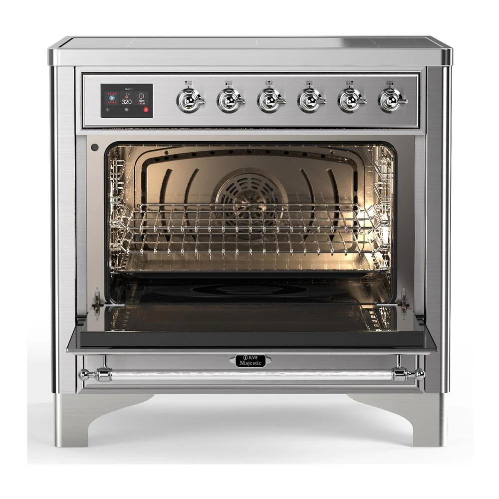 Ilve UMIB36NR3SSC Ilve Umib36Nr3Ssc Majestic Iii 36 Inch Induction Range With 6 Elements, 3.5 Cu. Ft. Total Oven Capacity (Triple Glass Door, Stainless Steel, Chrome) - Image 2