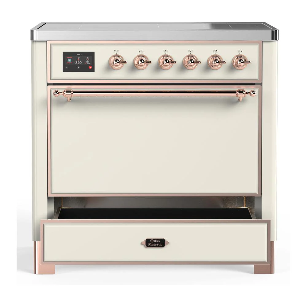 Ilve UMIB36QNR3AWP Ilve Umib36Qnr3Awp Majestic Iii 36 Inch Induction Range With 6 Elements, 3.5 Cu. Ft. Total Oven Capacity (Solid Door, Antique White, Copper) - Image 3