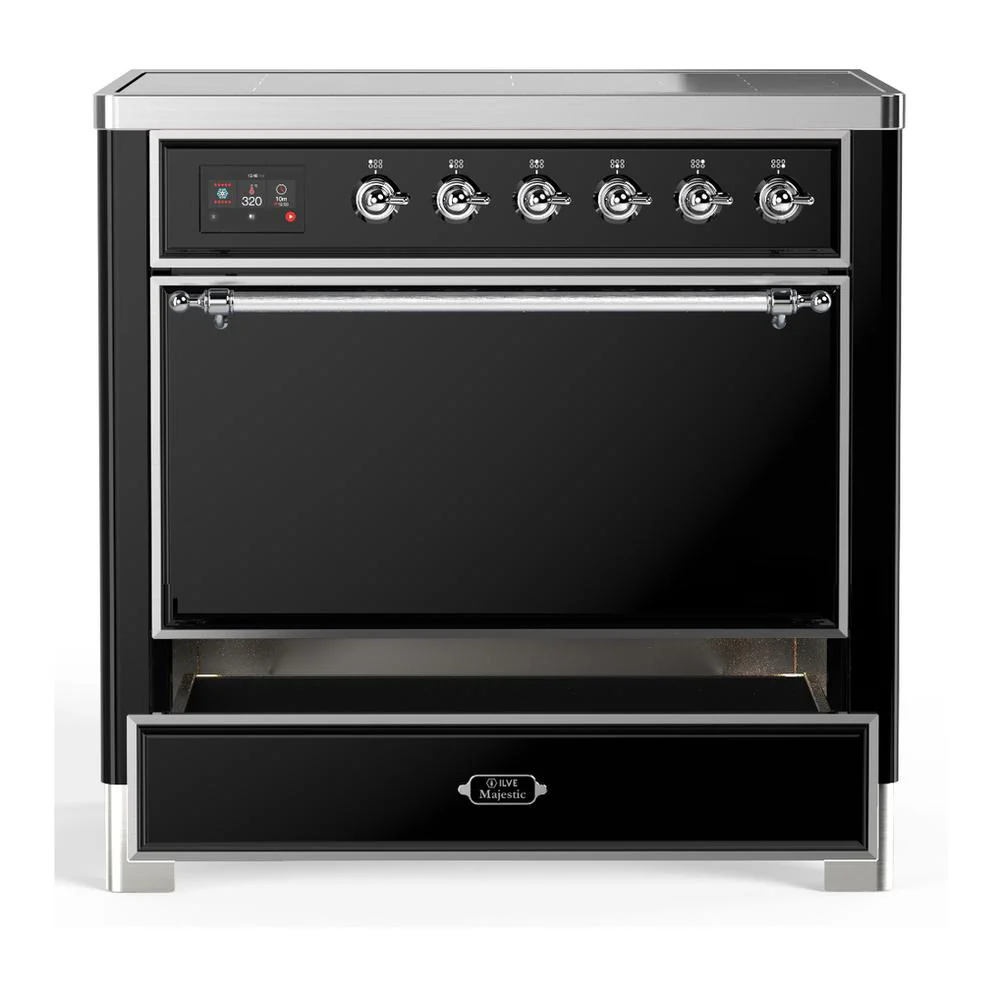 Ilve UMIB36QNR3BKC Ilve Umib36Qnr3Bkc Majestic Iii 36 Inch Induction Range With 6 Elements, 3.5 Cu. Ft. Total Oven Capacity (Solid Door, Glossy Black, Chrome) - Image 3