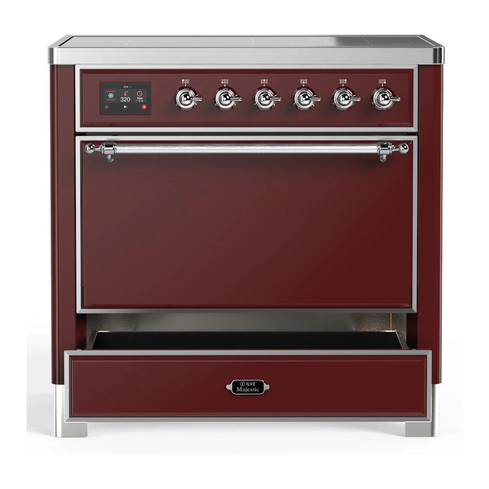 Ilve UMIB36QNR3BUC Ilve Umib36Qnr3Buc Majestic Iii 36 Inch Induction Range With 6 Elements, 3.5 Cu. Ft. Total Oven Capacity (Solid Door, Burgundy, Chrome) - Image 3