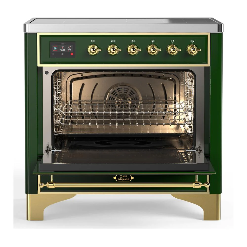 Ilve UMIB36QNR3EGG Ilve Umib36Qnr3Egg Majestic Iii 36 Inch Induction Range With 6 Elements, 3.5 Cu. Ft. Total Oven Capacity (Solid Door, Emerald Green, Brass) - Image 2