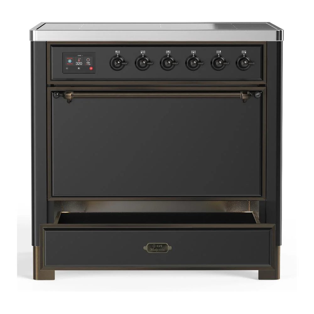 Ilve UMIB36QNR3MGB Ilve Umib36Qnr3Mgb Majestic Iii 36 Inch Induction Range With 6 Elements, 3.5 Cu. Ft. Total Oven Capacity (Solid Door, Graphite Matte, Burnished) - Image 3