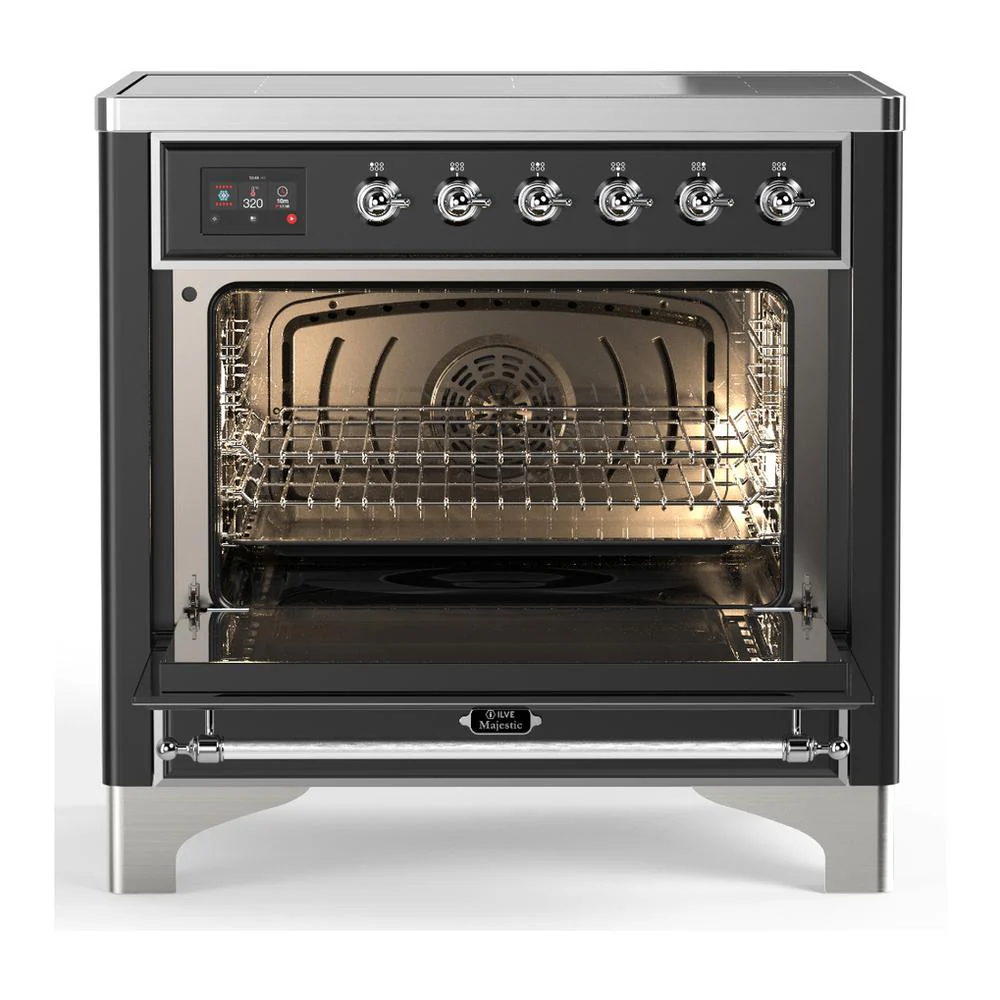 Ilve UMIB36QNR3MGC Ilve Umib36Qnr3Mgc Majestic Iii 36 Inch Induction Range With 6 Elements, 3.5 Cu. Ft. Total Oven Capacity (Solid Door, Graphite Matte, Chrome) - Image 2