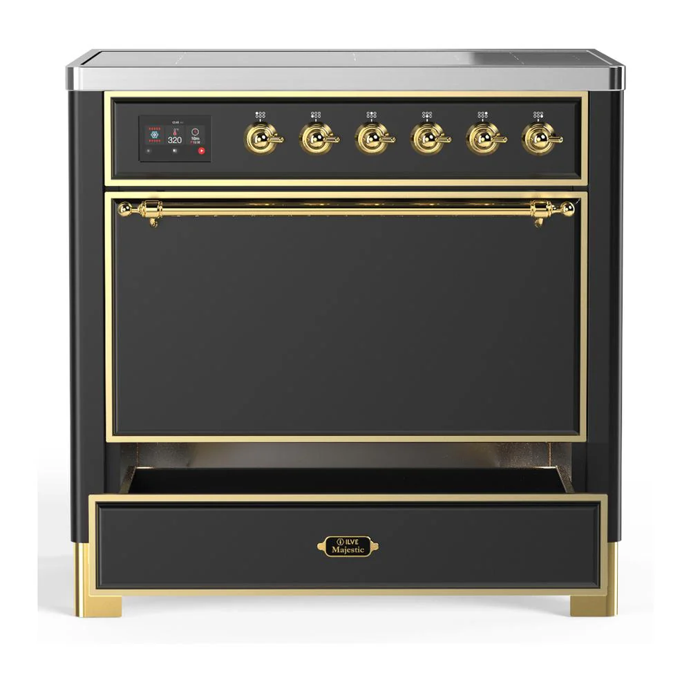 Ilve UMIB36QNR3MGG Ilve Umib36Qnr3Mgg Majestic Iii 36 Inch Induction Range With 6 Elements, 3.5 Cu. Ft. Total Oven Capacity (Solid Door, Graphite Matte, Brass) - Image 3