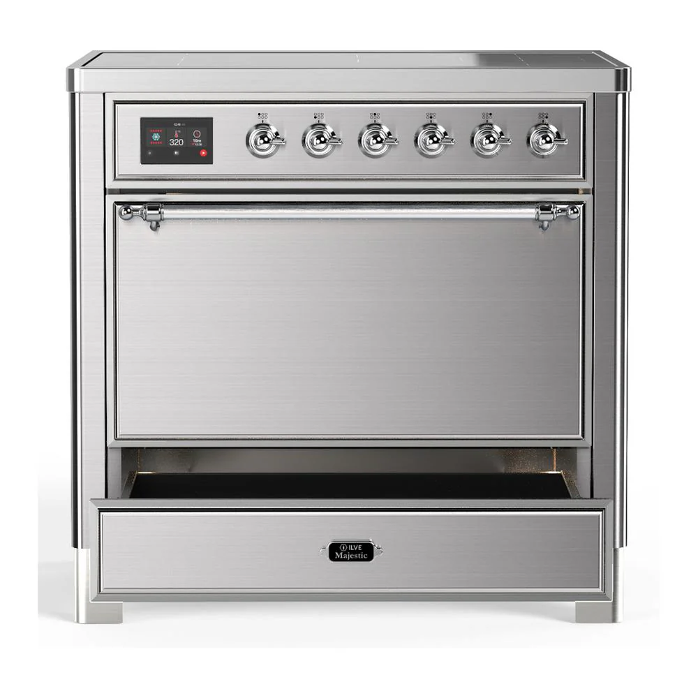 Ilve UMIB36QNR3SSC Ilve Umib36Qnr3Ssc Majestic Iii 36 Inch Induction Range With 6 Elements, 3.5 Cu. Ft. Total Oven Capacity (Solid Door, Stainless Steel, Chrome) - Image 3