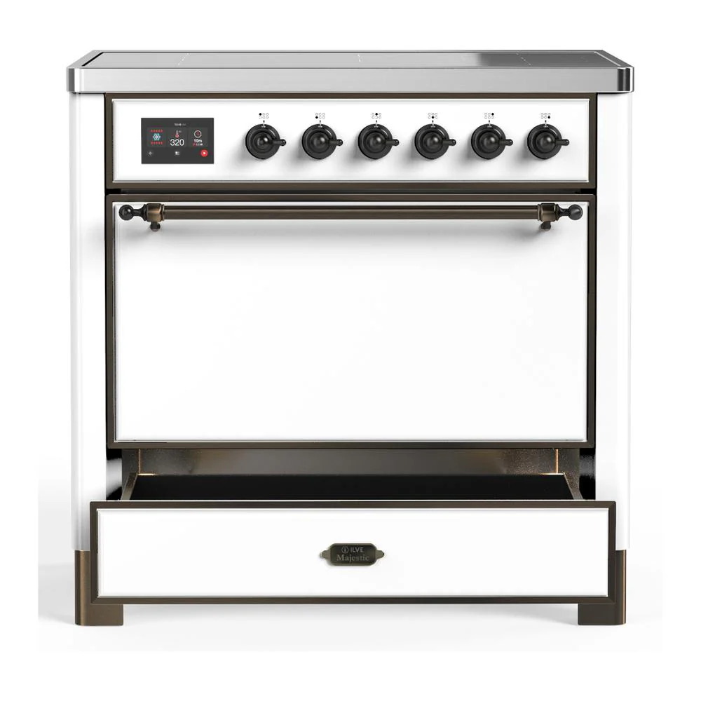Ilve UMIB36QNR3WHB Ilve Umib36Qnr3Whb Majestic Iii 36 Inch Induction Range With 6 Elements, 3.5 Cu. Ft. Total Oven Capacity (Solid Door, White, Burnished) - Image 3