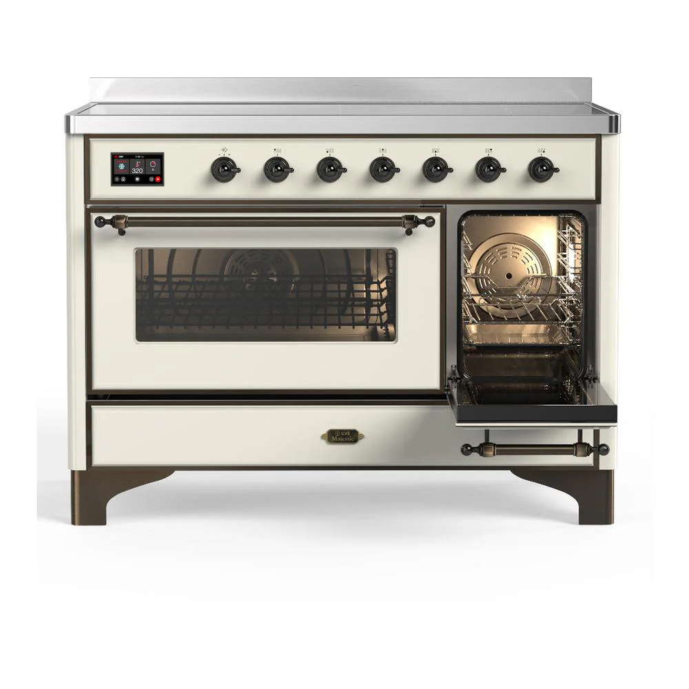 Ilve UMIB48NR3AWB Ilve Umib48Nr3Awb Majestic Iii 48 Inch Induction Range With 6 Elements, 5.02 Cu. Ft. Total Oven Capacity (Triple Glass Door, Antique White, Burnished) - Image 4