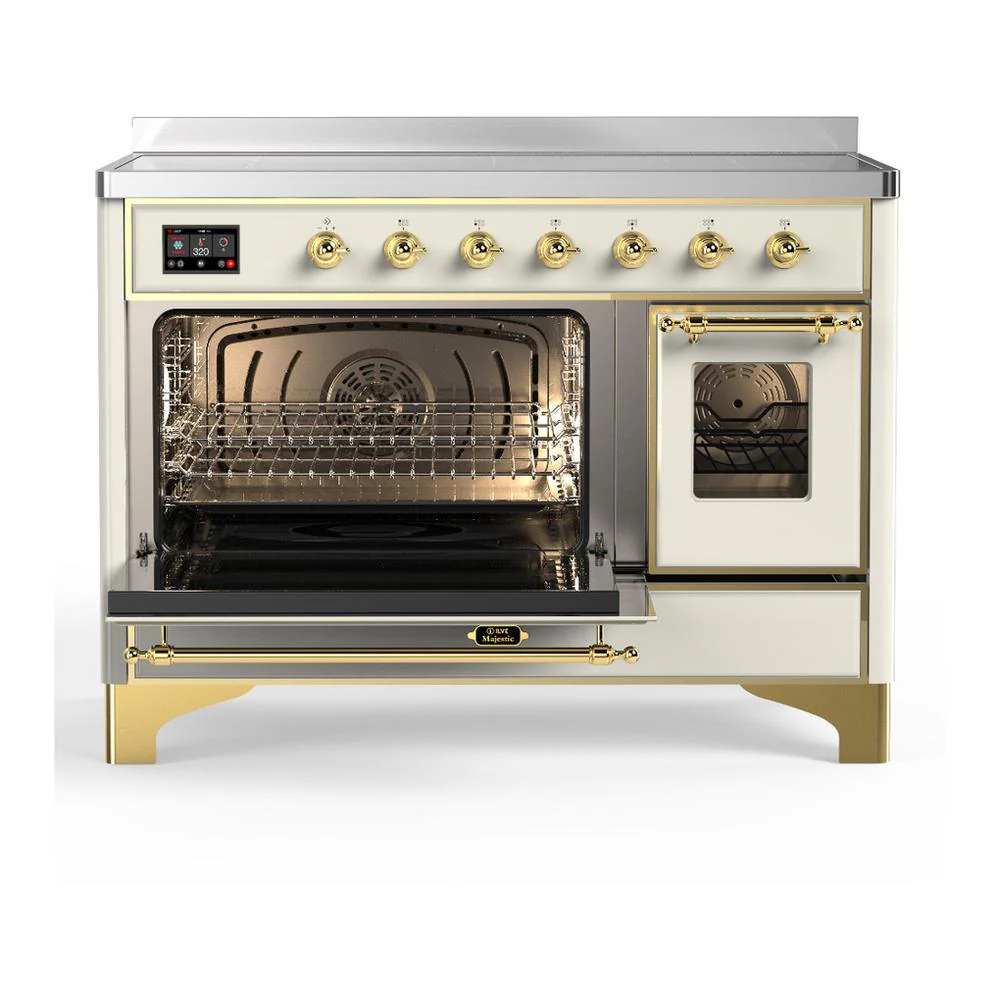 Ilve UMIB48NR3AWG Ilve Umib48Nr3Awg Majestic Iii 48 Inch Induction Range With 6 Elements, 5.02 Cu. Ft. Total Oven Capacity (Triple Glass Door, Antique White, Brass) - Image 3