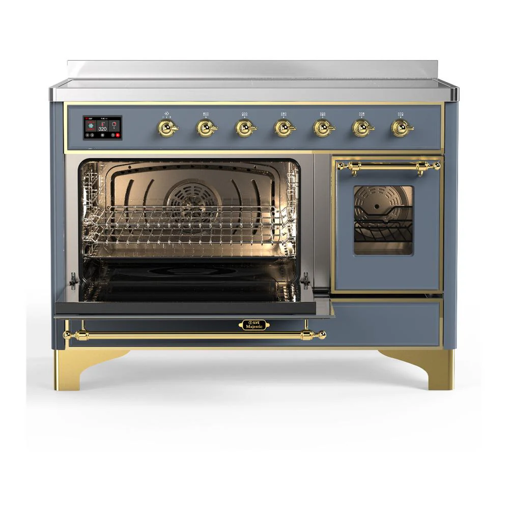 Ilve UMIB48NR3BGG Ilve Umib48Nr3Bgg Majestic Iii 48 Inch Induction Range With 6 Elements, 5.02 Cu. Ft. Total Oven Capacity (Triple Glass Door, Blue Grey, Brass) - Image 3