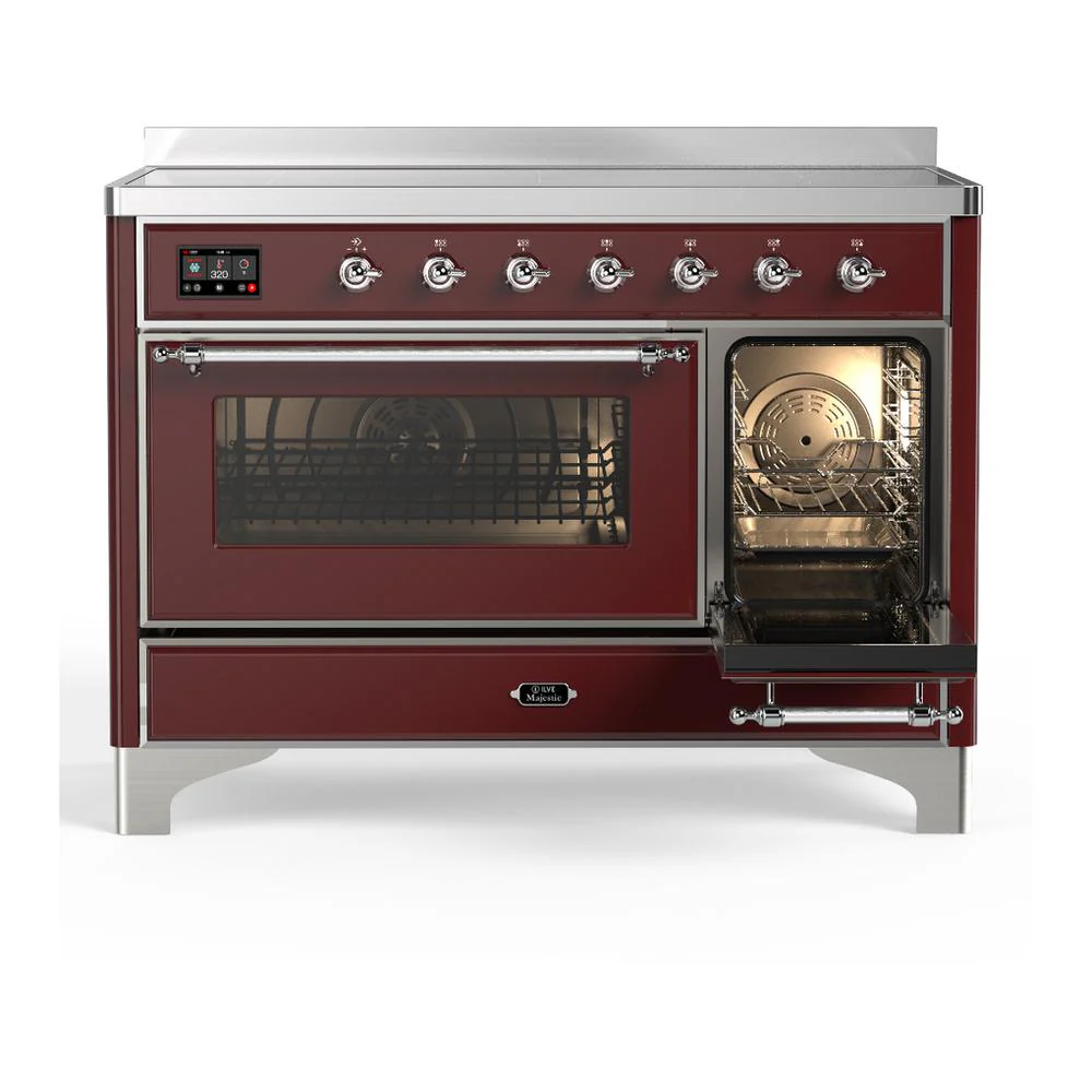 Ilve UMIB48NR3BUC Ilve Umib48Nr3Buc Majestic Iii 48 Inch Induction Range With 6 Elements, 5.02 Cu. Ft. Total Oven Capacity (Triple Glass Door, Burgundy, Chrome) - Image 4