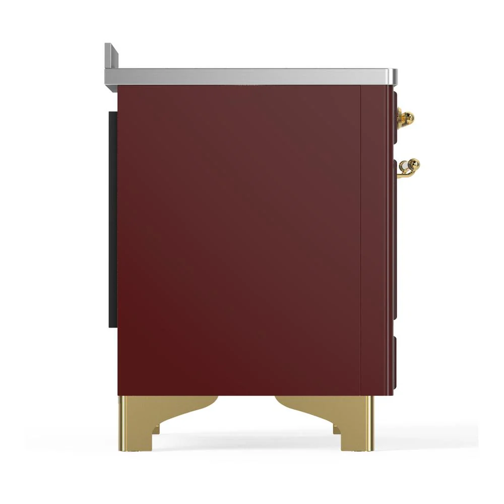 Ilve UMIB48NR3BUG Ilve Umib48Nr3Bug Majestic Iii 48 Inch Induction Range With 6 Elements, 5.02 Cu. Ft. Total Oven Capacity (Triple Glass Door, Burgundy, Brass) - Image 8
