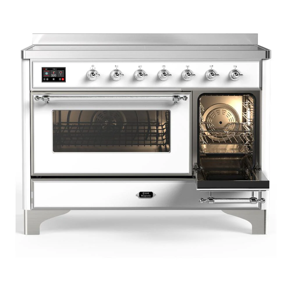 Ilve UMIB48NR3WHC Ilve Umib48Nr3Whc Majestic Iii 48 Inch Induction Range With 6 Elements, 5.02 Cu. Ft. Total Oven Capacity (Triple Glass Door, White, Chrome) - Image 4
