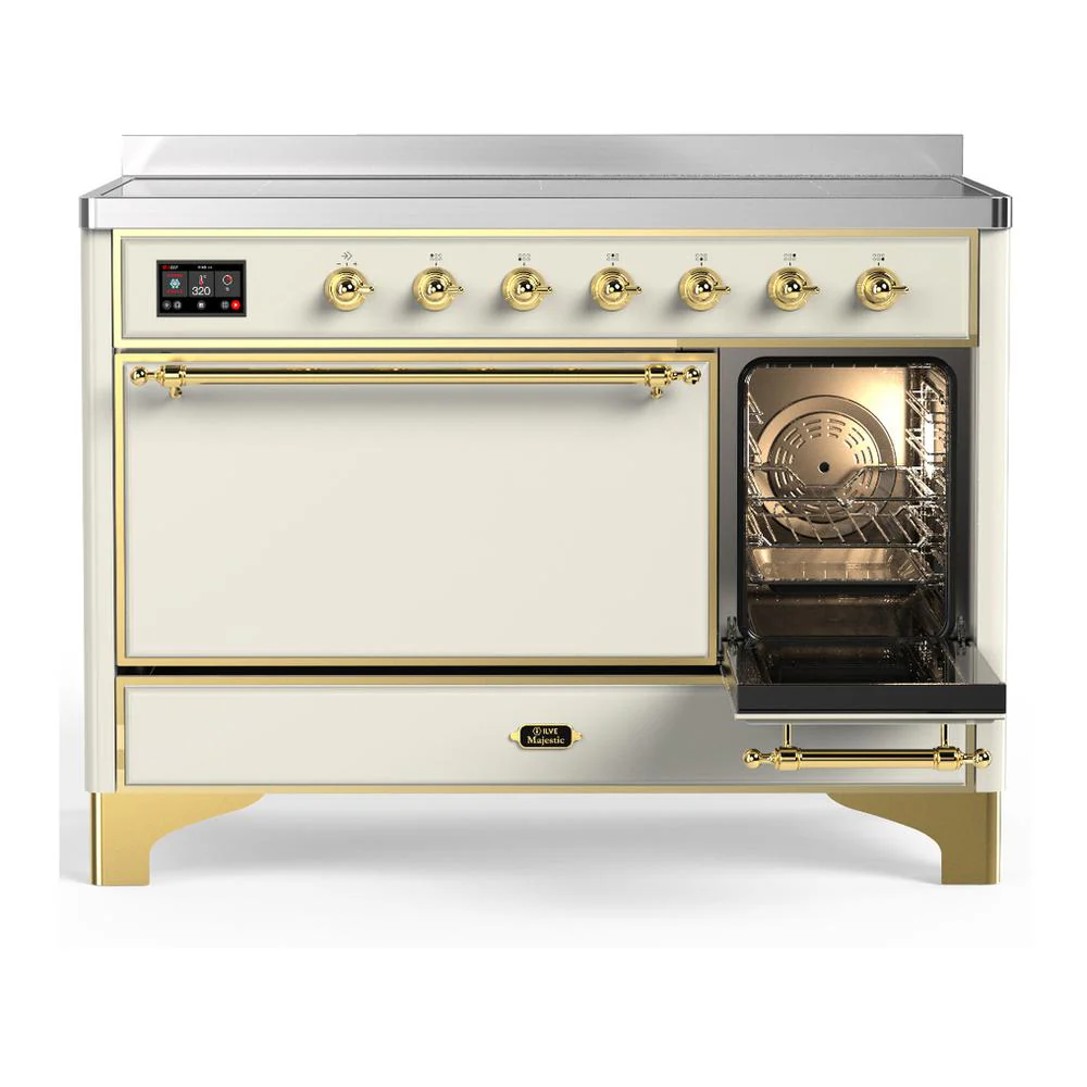 Ilve UMIB48QNR3AWG Ilve Umib48Qnr3Awg Majestic Iii 48 Inch Induction Range With 6 Elements, 5.02 Cu. Ft. Total Oven Capacity (Solid Door, Antique White, Brass) - Image 4