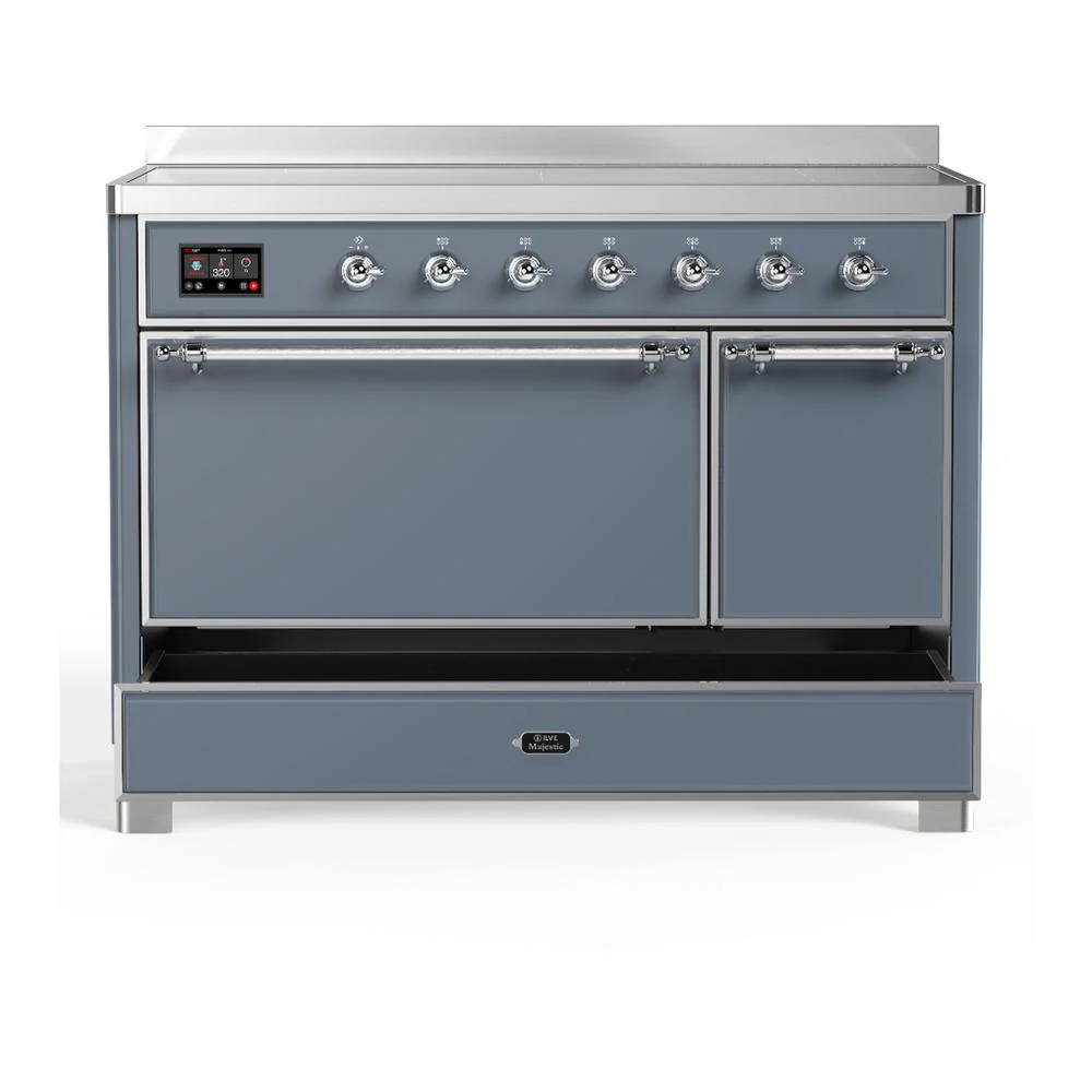Ilve UMIB48QNR3BGC Ilve Umib48Qnr3Bgc Majestic Iii 48 Inch Induction Range With 6 Elements, 5.02 Cu. Ft. Total Oven Capacity (Solid Door, Blue Grey, Chrome) - Image 5