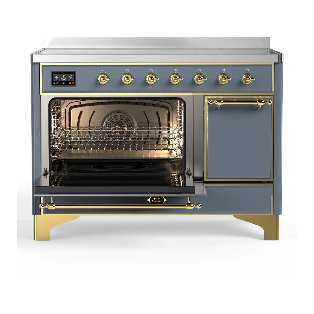 Ilve UMIB48QNR3BGG Ilve Umib48Qnr3Bgg Majestic Iii 48 Inch Induction Range With 6 Elements, 5.02 Cu. Ft. Total Oven Capacity (Solid Door, Blue Grey, Brass) - Image 3