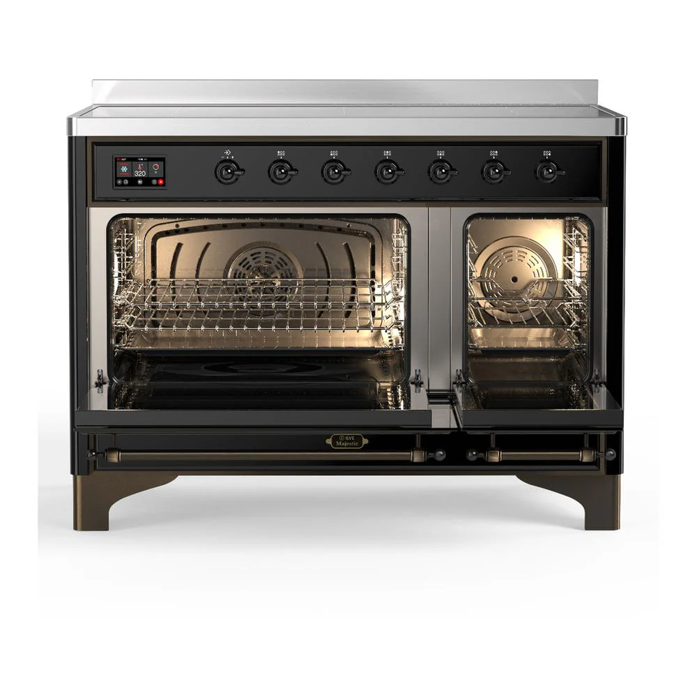 Ilve UMIB48QNR3BKB Ilve Umib48Qnr3Bkb Majestic Iii 48 Inch Induction Range With 6 Elements, 5.02 Cu. Ft. Total Oven Capacity (Solid Door, Glossy Black, Burnished) - Image 2