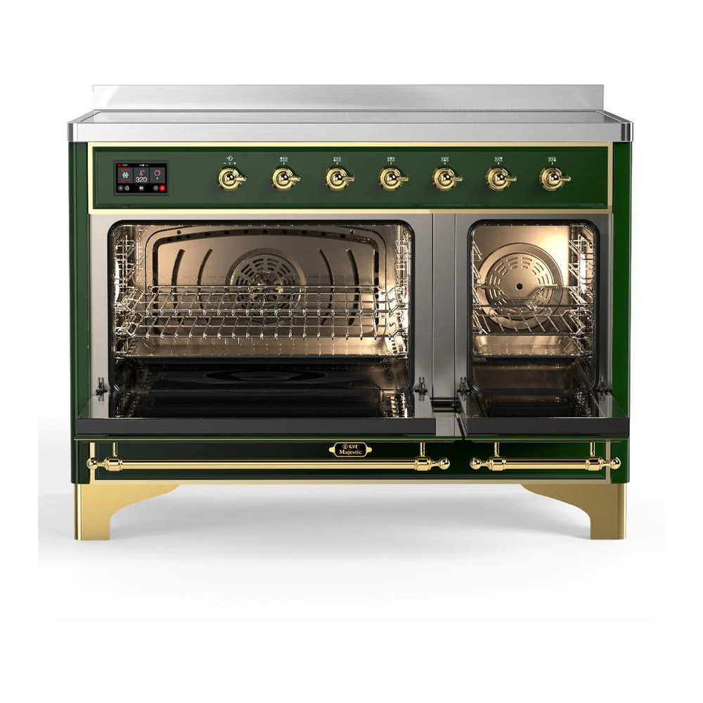 Ilve UMIB48QNR3EGG Ilve Umib48Qnr3Egg Majestic Iii 48 Inch Induction Range With 6 Elements, 5.02 Cu. Ft. Total Oven Capacity (Solid Door, Emerald Green, Brass) - Image 2