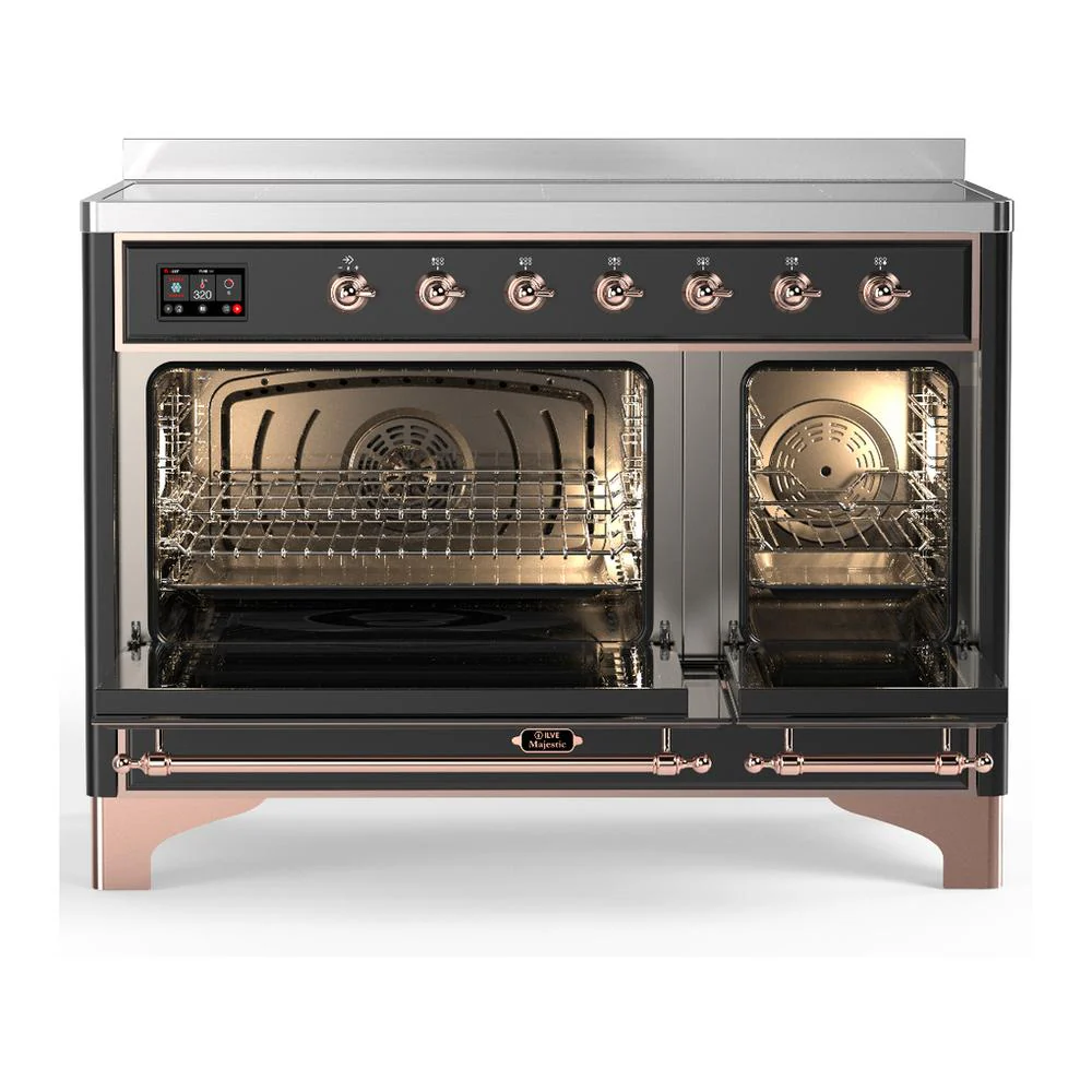 Ilve UMIB48QNR3MGP Ilve Umib48Qnr3Mgp Majestic Iii 48 Inch Induction Range With 6 Elements, 5.02 Cu. Ft. Total Oven Capacity (Solid Door, Graphite Matte, Copper) - Image 2