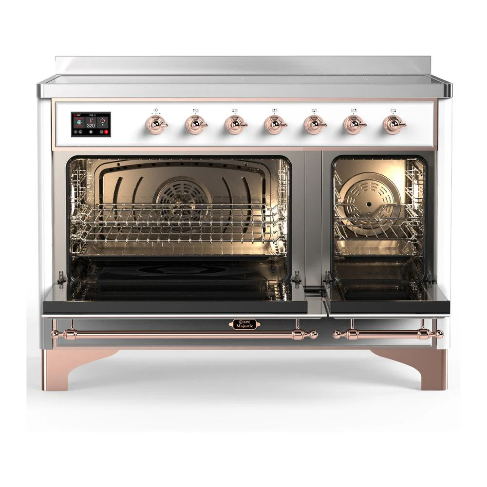 Ilve UMIB48QNR3WHP Ilve Umib48Qnr3Whp Majestic Iii 48 Inch Induction Range With 6 Elements, 5.02 Cu. Ft. Total Oven Capacity (Solid Door, White, Copper) - Image 2
