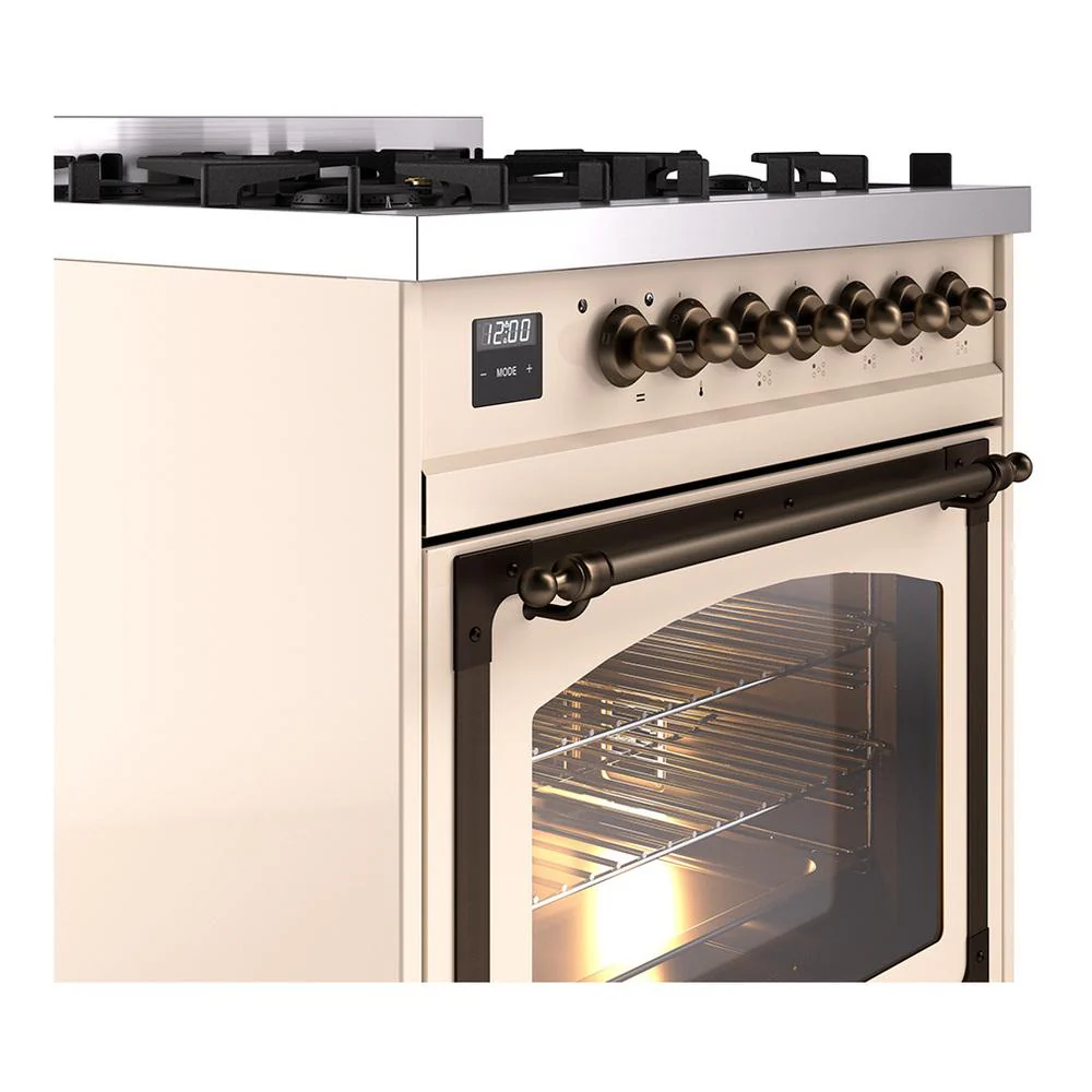 Ilve UN30NMPAWBLP Ilve Un30Nmpawblp Nostalgie Ii Noblesse 30" Dual Fuel Range (Liquid Propane, Triple Glass Door, Antique White, Burnished) - Image 5