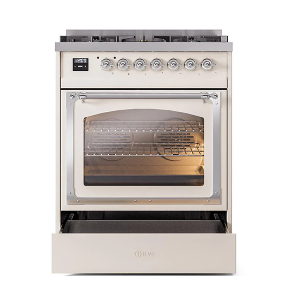 Ilve UN30NMPAWC Ilve Un30Nmpawc Nostalgie Ii Noblesse 30" Dual Fuel Range (Natural Gas, Triple Glass Door, Antique White, Chrome) - Image 4
