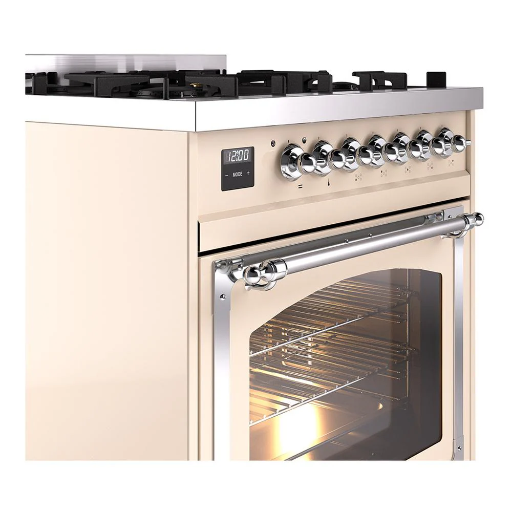 Ilve UN30NMPAWCLP Ilve Un30Nmpawclp Nostalgie Ii Noblesse 30" Dual Fuel Range (Liquid Propane, Triple Glass Door, Antique White, Chrome) - Image 5