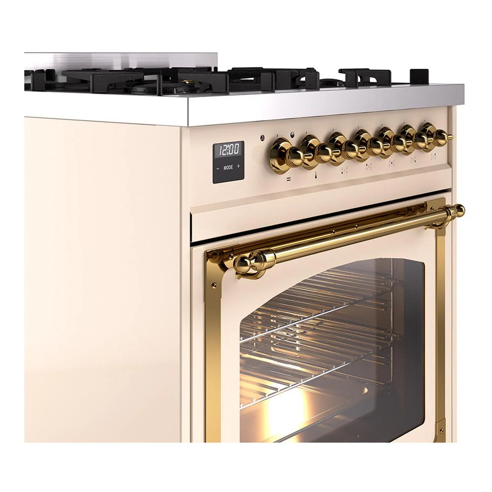 Ilve UN30NMPAWGLP Ilve Un30Nmpawglp Nostalgie Ii Noblesse 30" Dual Fuel Range (Liquid Propane, Triple Glass Door, Antique White, Brass) - Image 5
