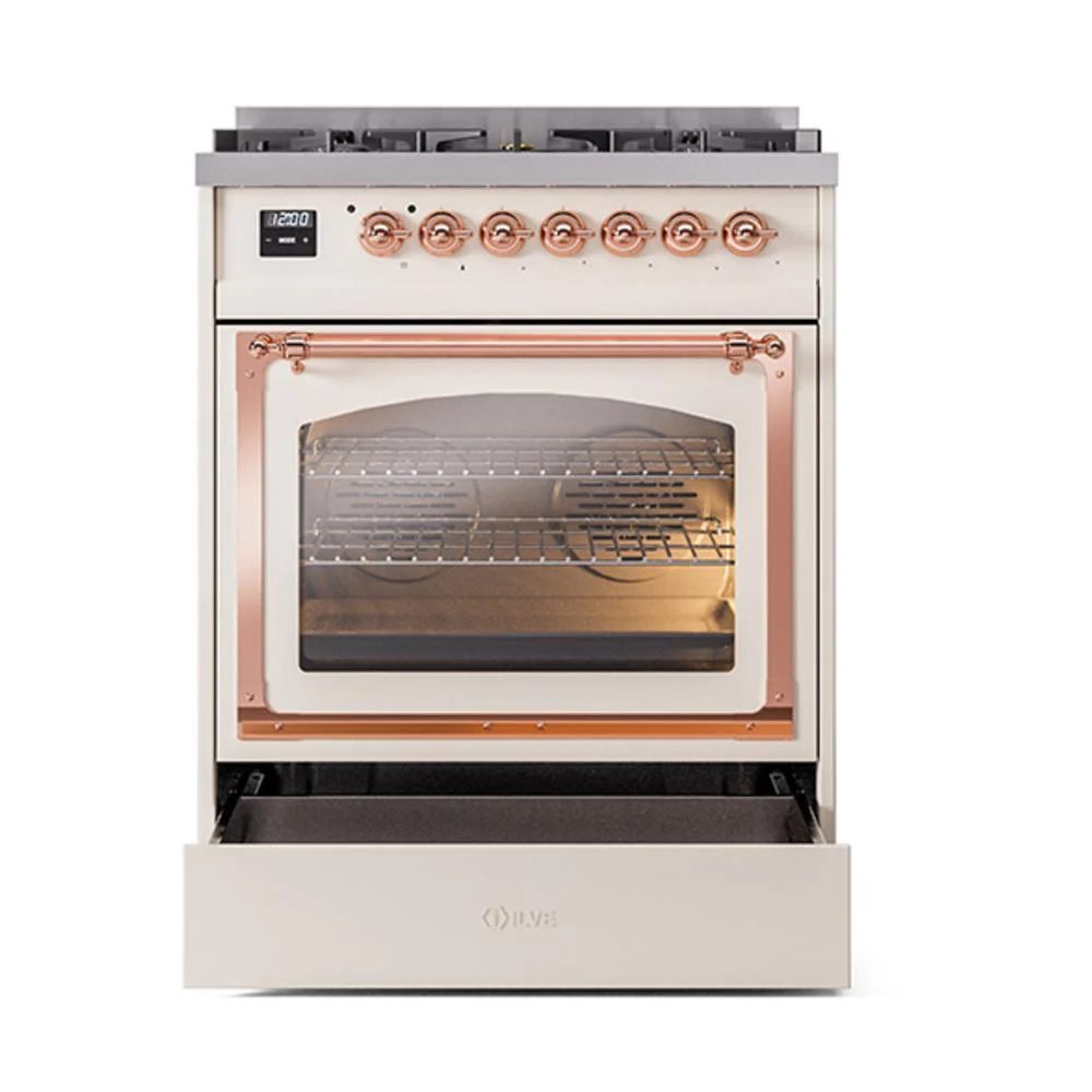 Ilve UN30NMPAWPLP Ilve Un30Nmpawplp Nostalgie Ii Noblesse 30" Dual Fuel Range (Liquid Propane, Triple Glass Door, Antique White, Copper) - Image 4