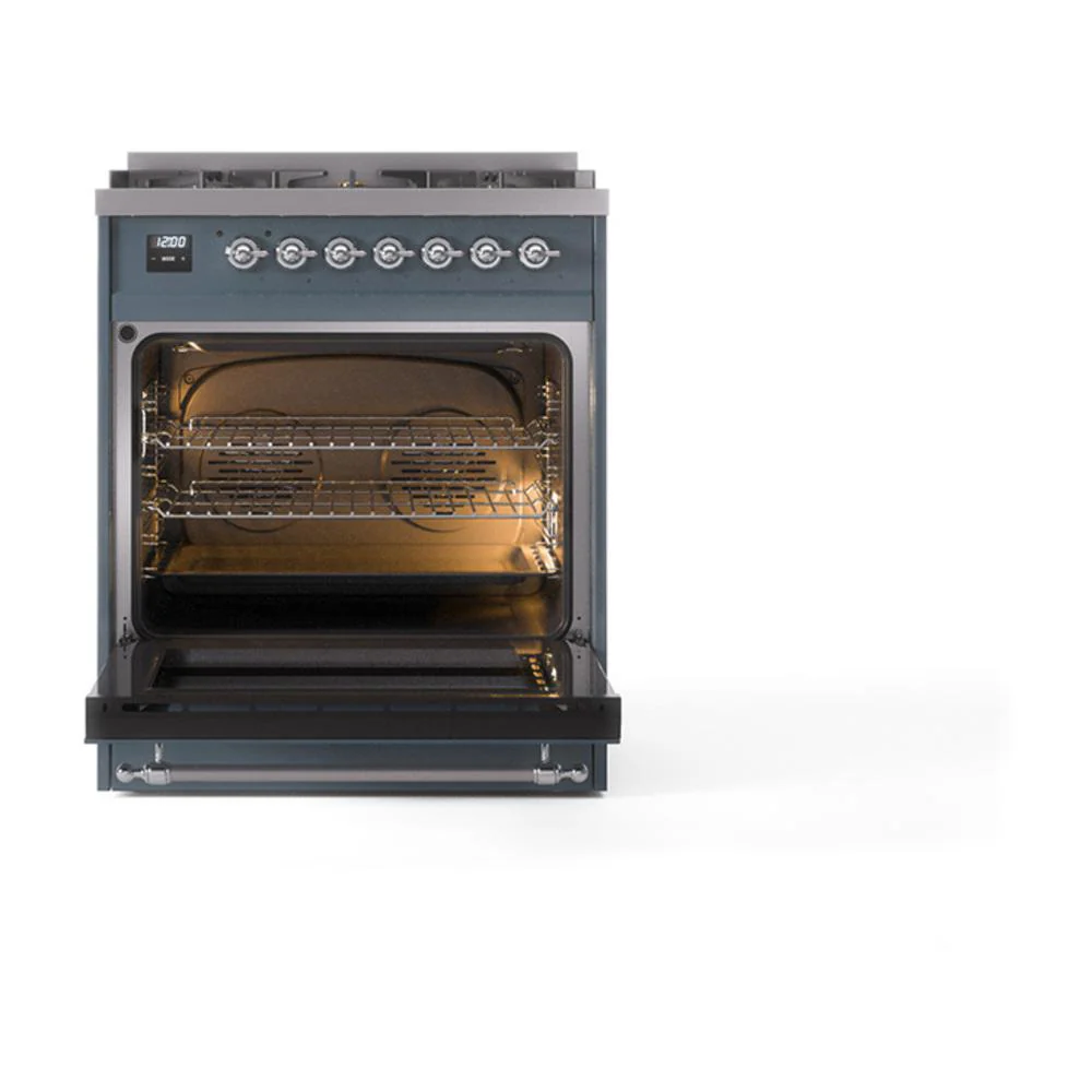 Ilve UN30NMPBGCLP Ilve Un30Nmpbgclp Nostalgie Ii Noblesse 30" Dual Fuel Range (Liquid Propane, Triple Glass Door, Blue Grey, Chrome) - Image 3