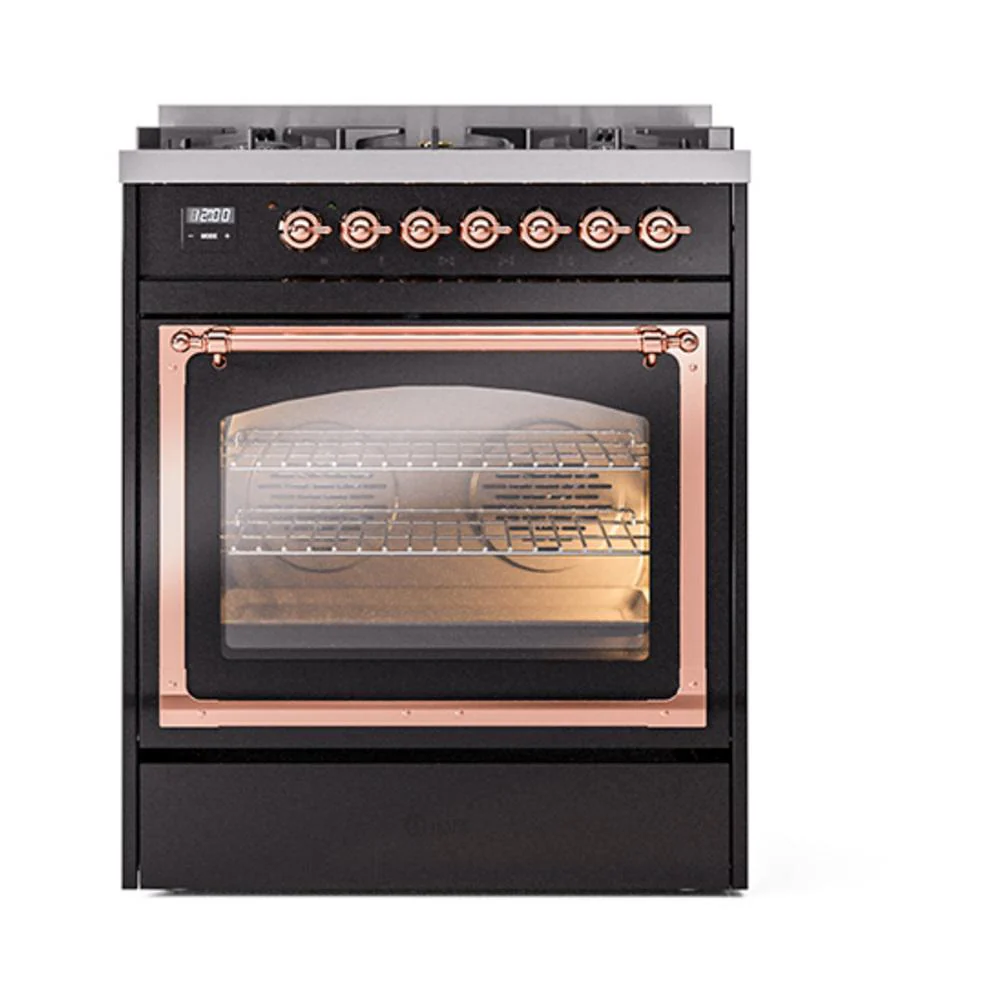 Ilve UN30NMPBKPLP Ilve Un30Nmpbkplp Nostalgie Ii Noblesse 30" Dual Fuel Range (Liquid Propane, Triple Glass Door, Glossy Black, Copper) - Image 2
