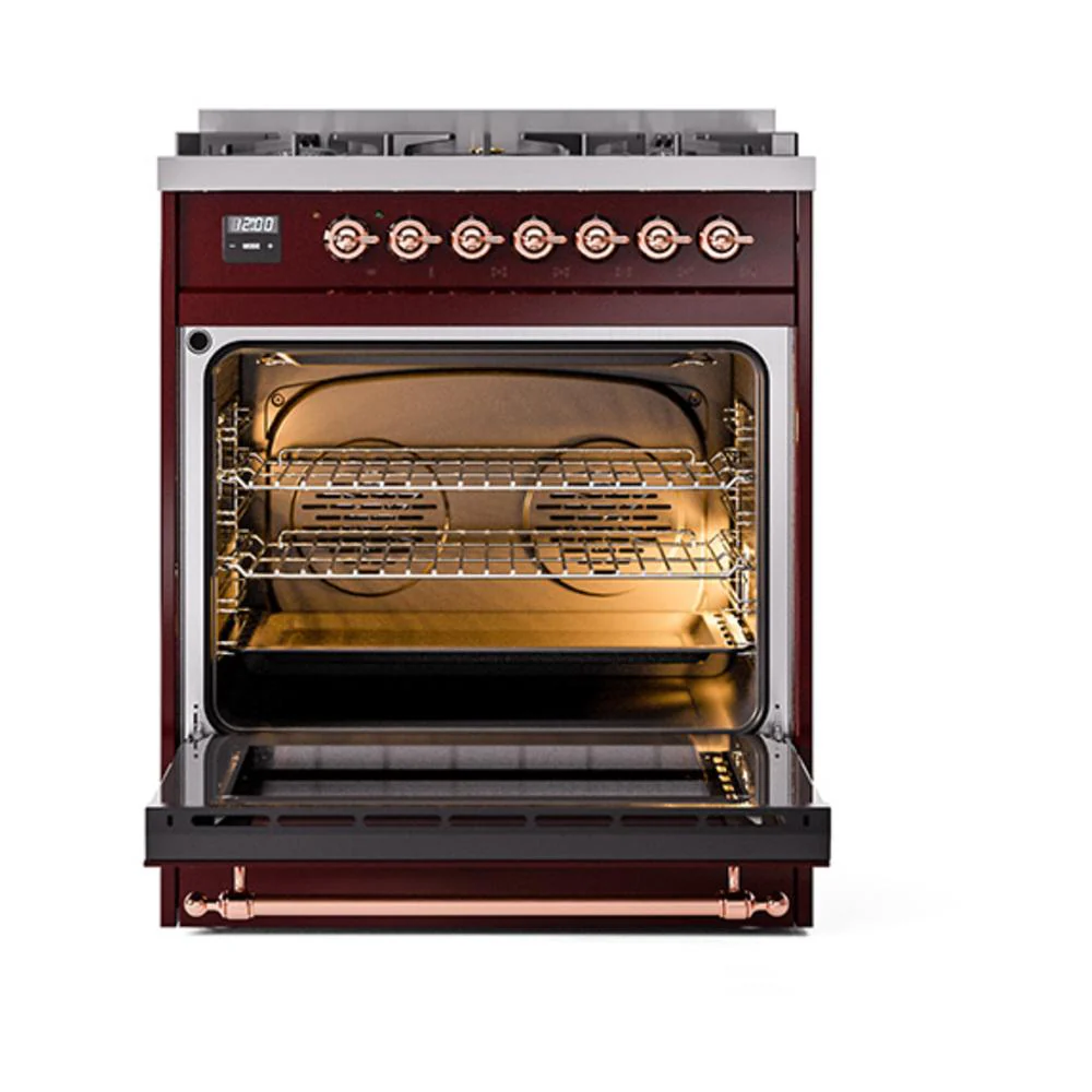 Ilve UN30NMPBUPLP Ilve Un30Nmpbuplp Nostalgie Ii Noblesse 30" Dual Fuel Range (Liquid Propane, Triple Glass Door, Burgundy, Copper) - Image 3