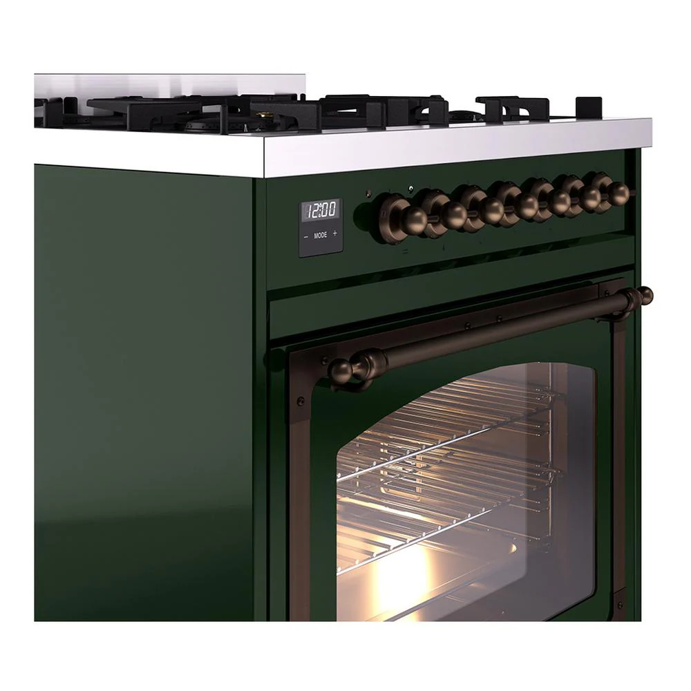 Ilve UN30NMPEGB Ilve Un30Nmpegb Nostalgie Ii Noblesse 30" Dual Fuel Range (Natural Gas, Triple Glass Door, Emerald Green, Burnished) - Image 5