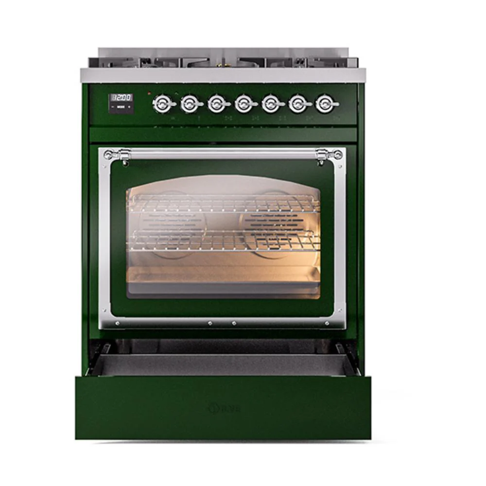 Ilve UN30NMPEGCLP Ilve Un30Nmpegclp Nostalgie Ii Noblesse 30" Dual Fuel Range (Liquid Propane, Triple Glass Door, Emerald Green, Chrome) - Image 4