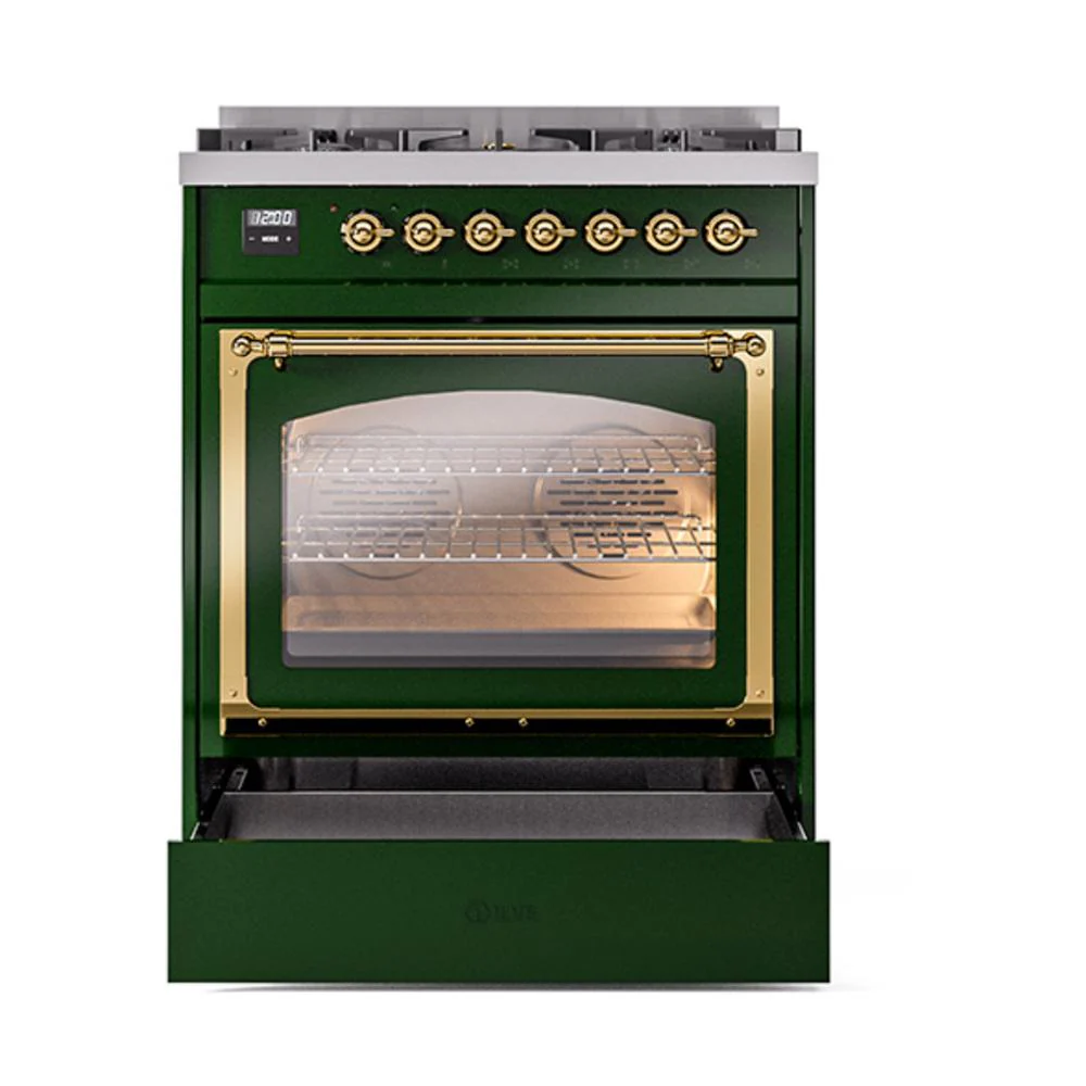 Ilve UN30NMPEGG Ilve Un30Nmpegg Nostalgie Ii Noblesse 30" Dual Fuel Range (Natural Gas, Triple Glass Door, Emerald Green, Brass) - Image 4