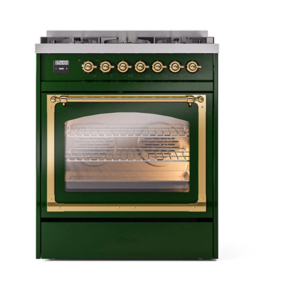 Ilve UN30NMPEGGLP Ilve Un30Nmpegglp Nostalgie Ii Noblesse 30" Dual Fuel Range (Liquid Propane, Triple Glass Door, Emerald Green, Brass) - Image 2