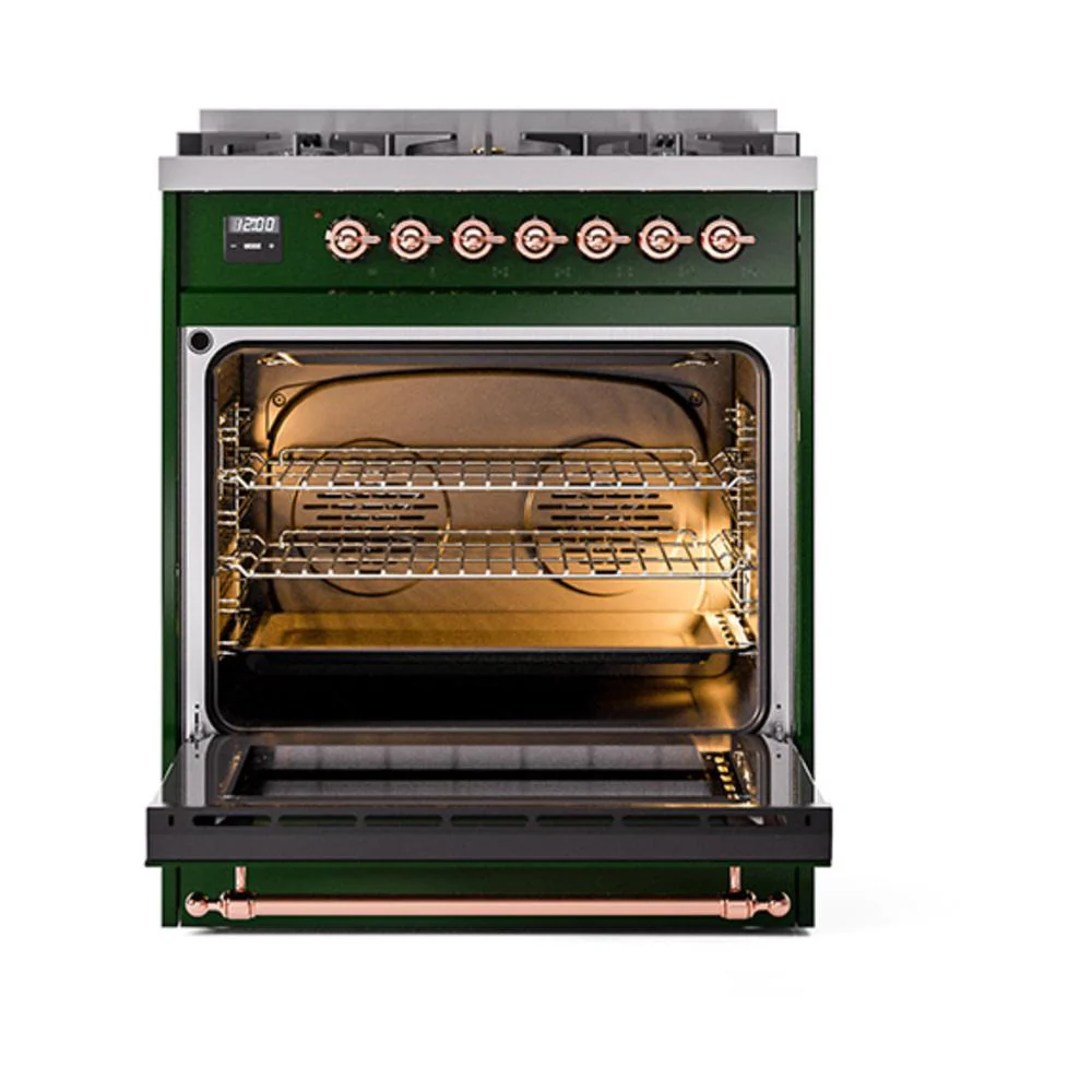 Ilve UN30NMPEGPLP Ilve Un30Nmpegplp Nostalgie Ii Noblesse 30" Dual Fuel Range (Liquid Propane, Triple Glass Door, Emerald Green, Copper) - Image 3