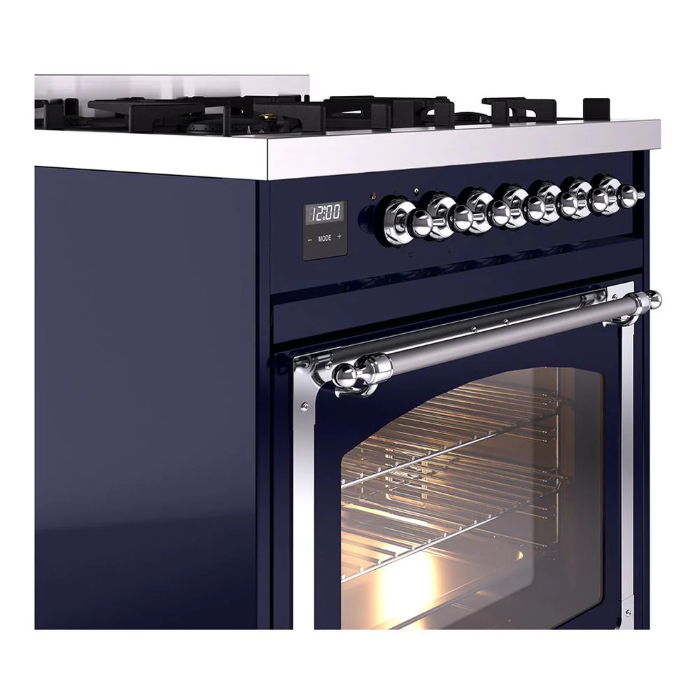 Ilve UN30NMPMBC Ilve Un30Nmpmbc Nostalgie Ii Noblesse 30" Dual Fuel Range (Natural Gas, Triple Glass Door, Midnight Blue, Chrome) - Image 5
