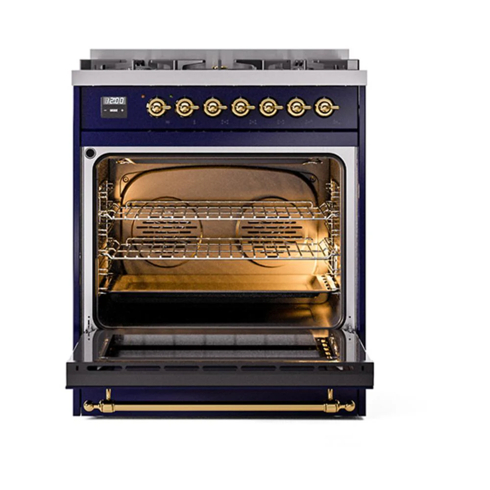 Ilve UN30NMPMBG Ilve Un30Nmpmbg Nostalgie Ii Noblesse 30" Dual Fuel Range (Natural Gas, Triple Glass Door, Midnight Blue, Brass) - Image 3