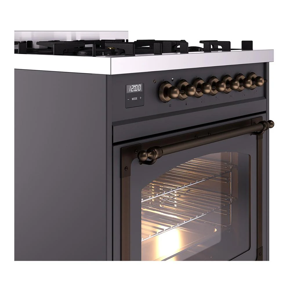 Ilve UN30NMPMGBLP Ilve Un30Nmpmgblp Nostalgie Ii Noblesse 30" Dual Fuel Range (Liquid Propane, Triple Glass Door, Graphite Matte, Burnished) - Image 5