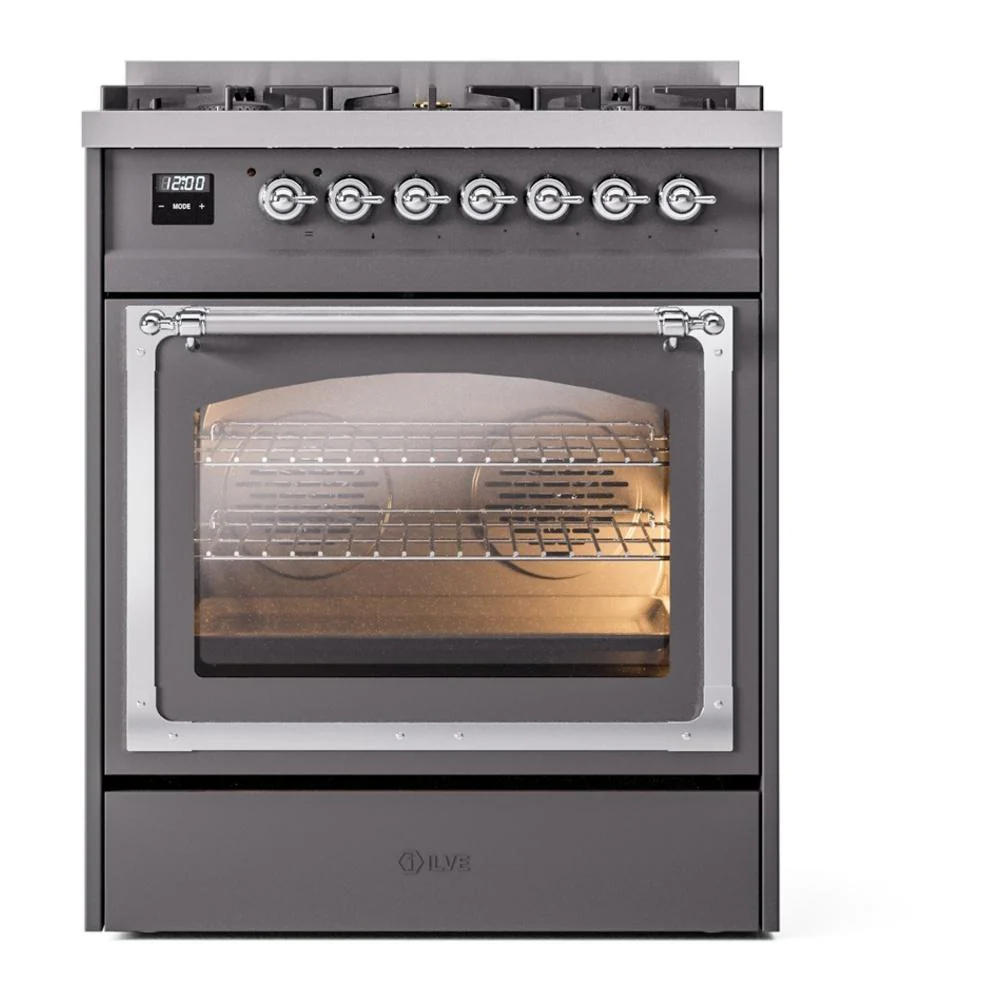 Ilve UN30NMPMGC Ilve Un30Nmpmgc Nostalgie Ii Noblesse 30" Dual Fuel Range (Natural Gas, Triple Glass Door, Graphite Matte, Chrome) - Image 2