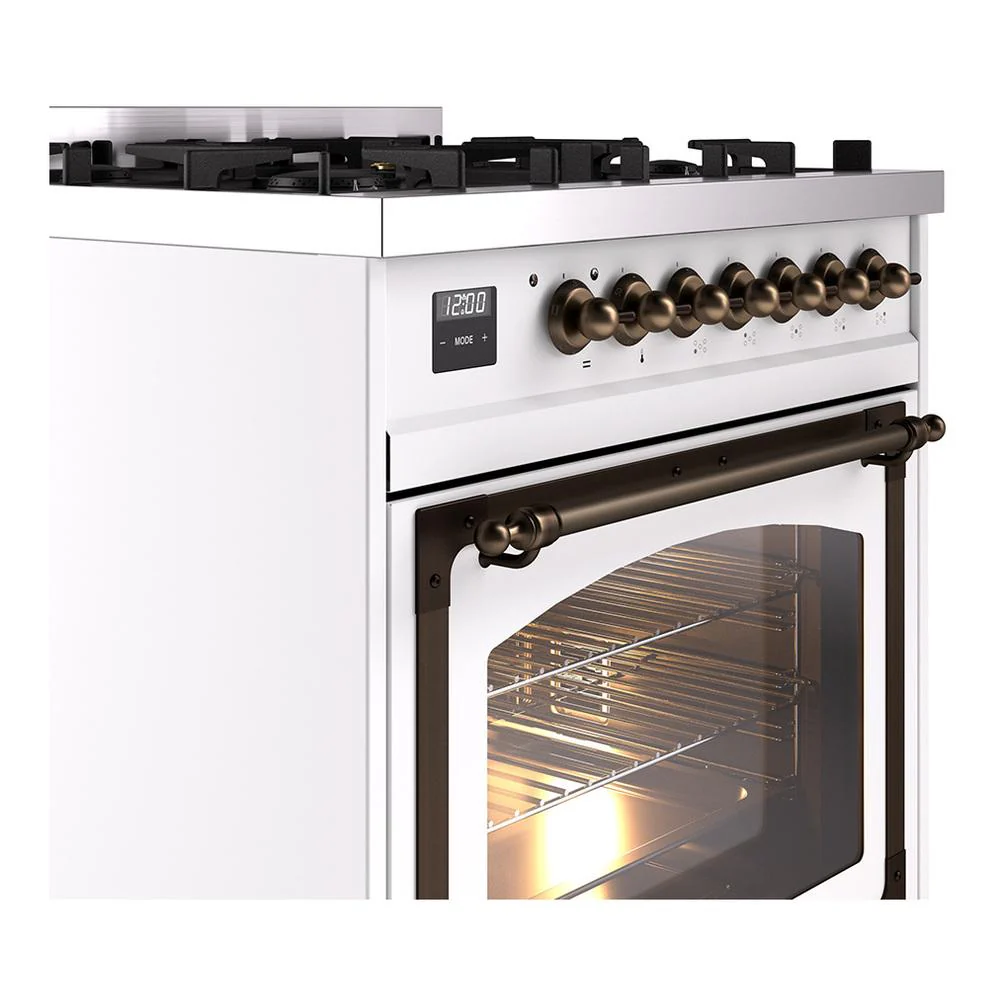 Ilve UN30NMPWHBLP Ilve Un30Nmpwhblp Nostalgie Ii Noblesse 30" Dual Fuel Range (Liquid Propane, Triple Glass Door, White, Burnished) - Image 5