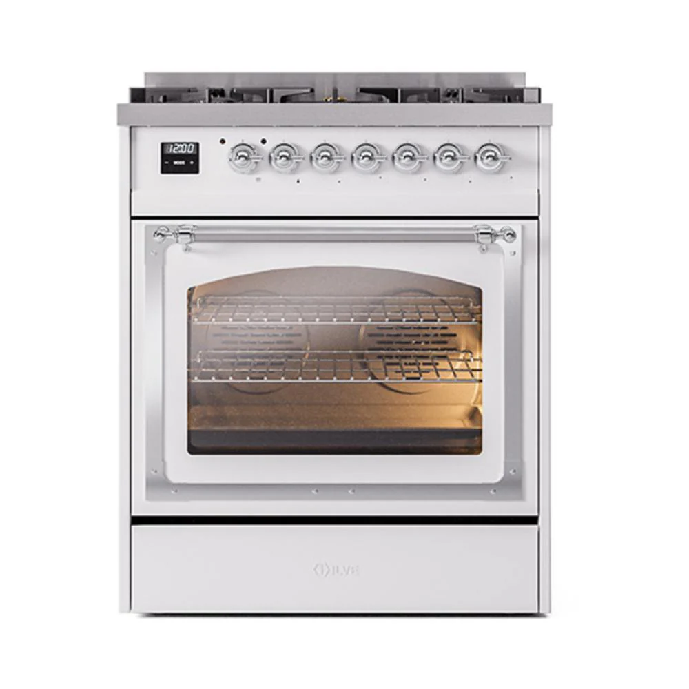 Ilve UN30NMPWHCLP Ilve Un30Nmpwhclp Nostalgie Ii Noblesse 30" Dual Fuel Range (Liquid Propane, Triple Glass Door, White, Chrome) - Image 2